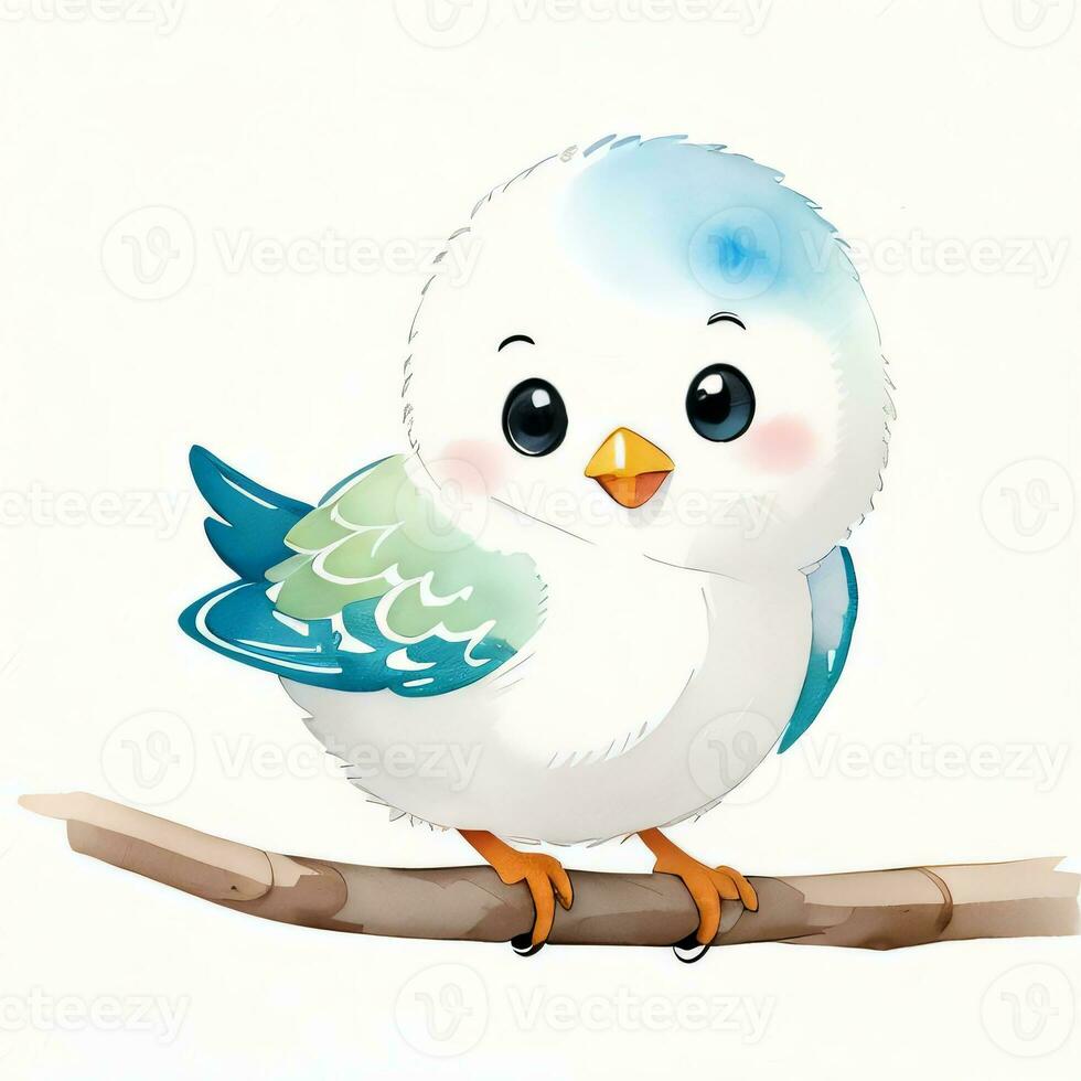 Watercolor children illustration with cute bird clipart photo