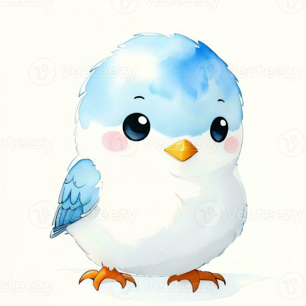 Watercolor children illustration with cute bird clipart photo