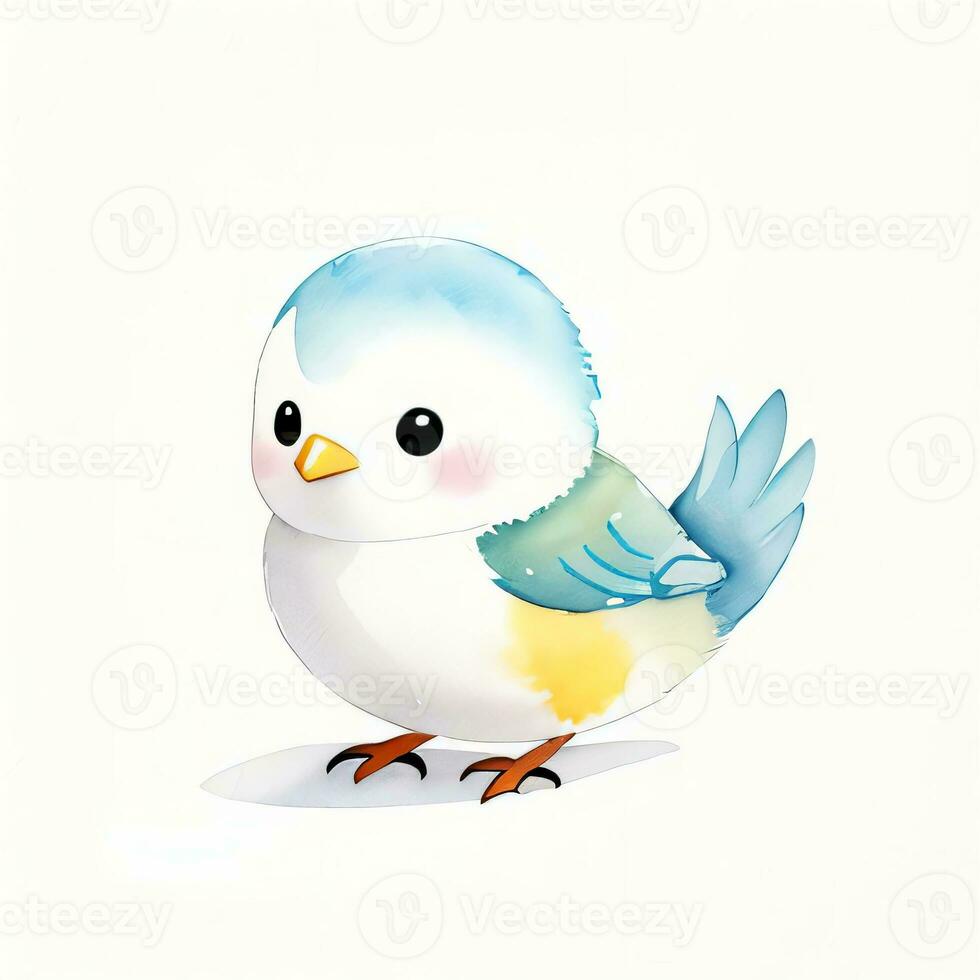 Watercolor children illustration with cute bird clipart photo