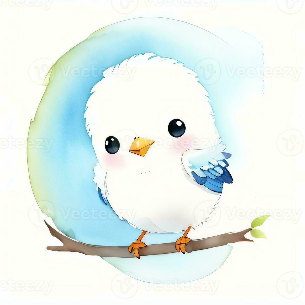 Watercolor children illustration with cute bird clipart photo