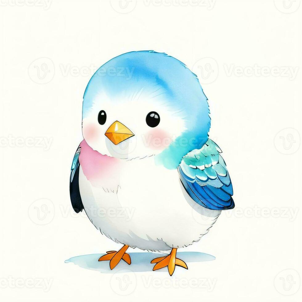 Watercolor children illustration with cute bird clipart photo