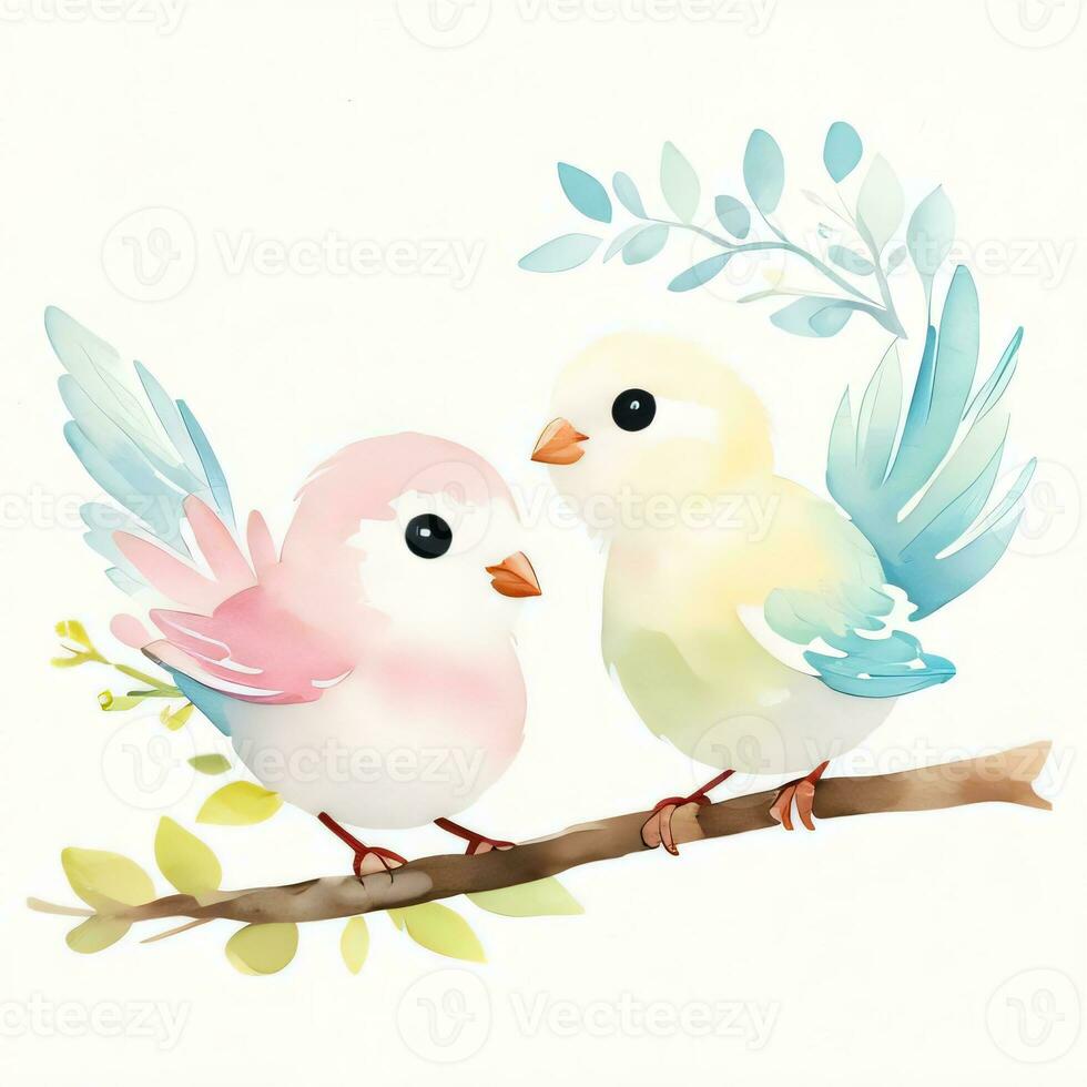 Watercolor children illustration with cute bird clipart photo