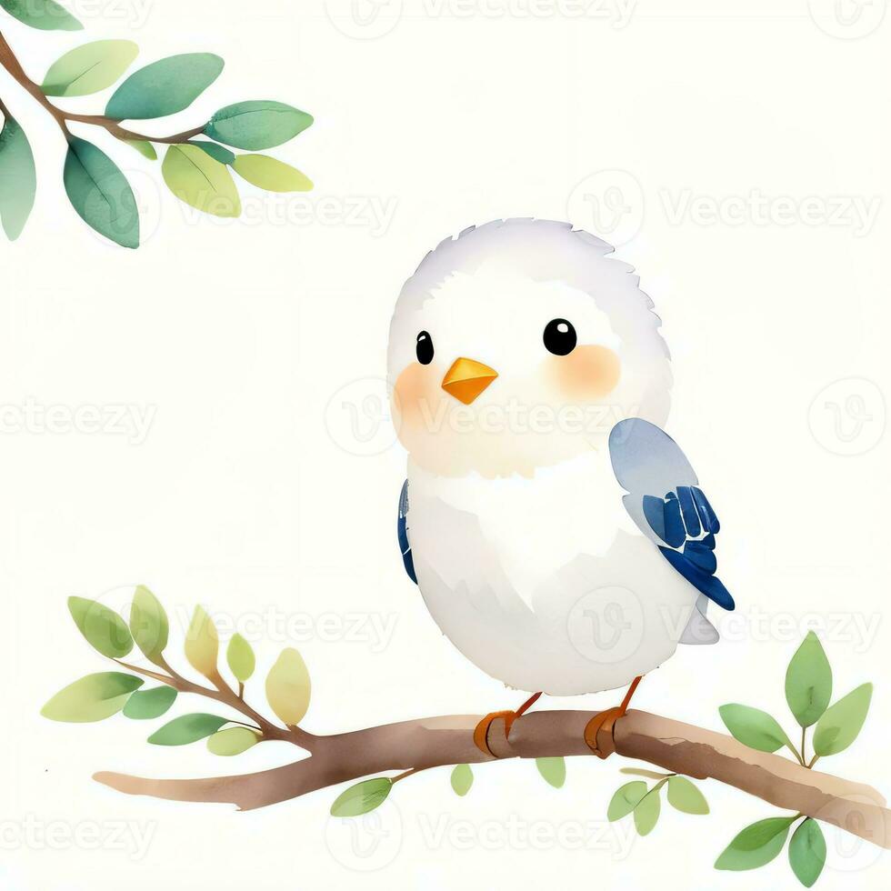 Watercolor children illustration with cute bird clipart photo