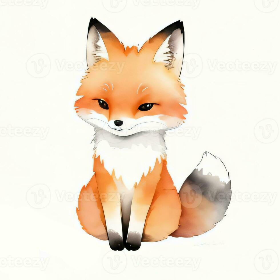 Watercolor children illustration with cute fox clipart photo