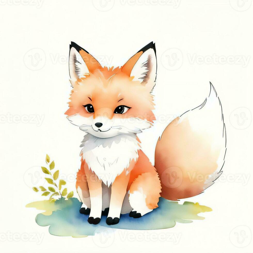 Watercolor children illustration with cute fox clipart photo