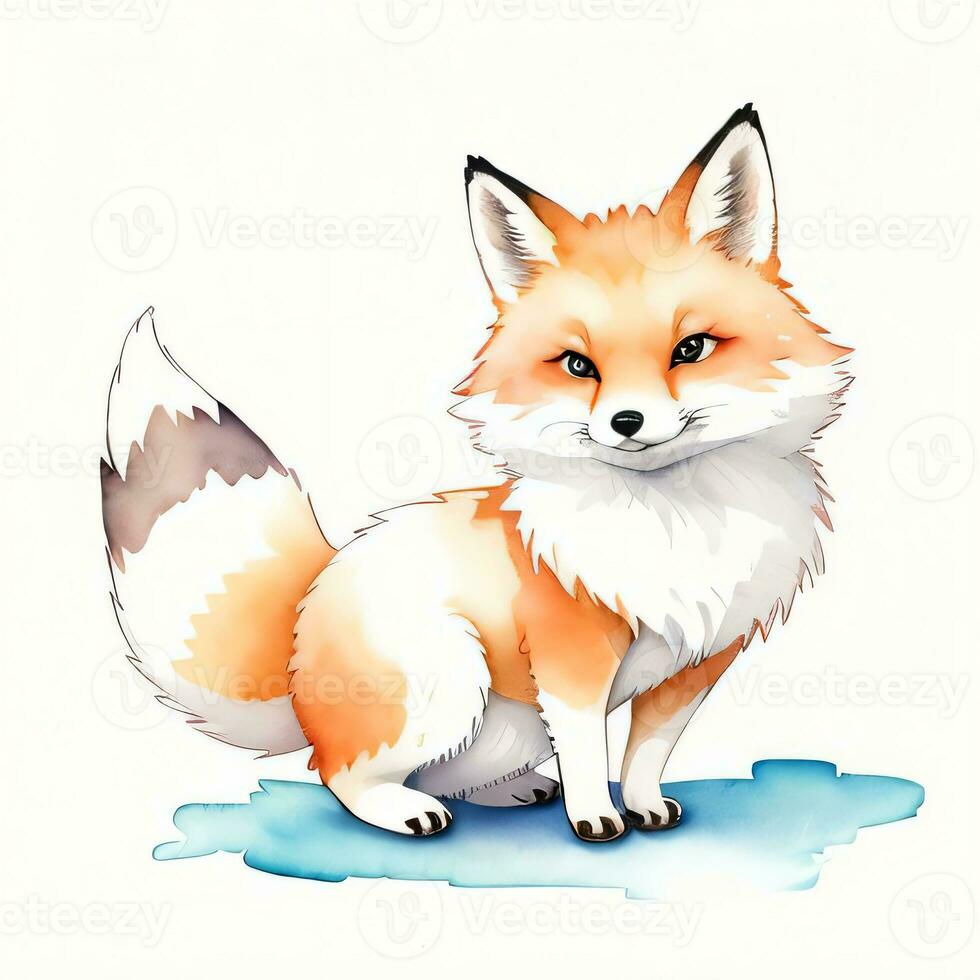 Watercolor children illustration with cute fox clipart photo