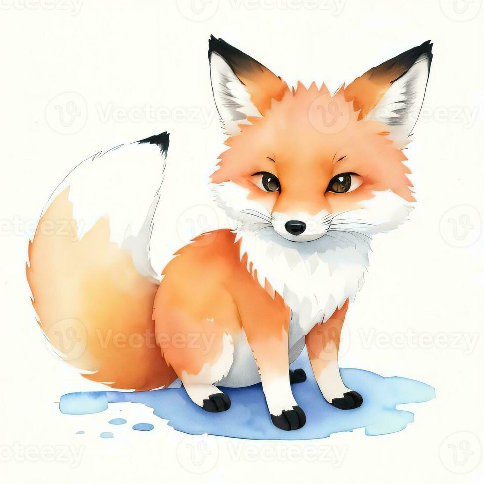 Watercolor children illustration with cute fox clipart photo