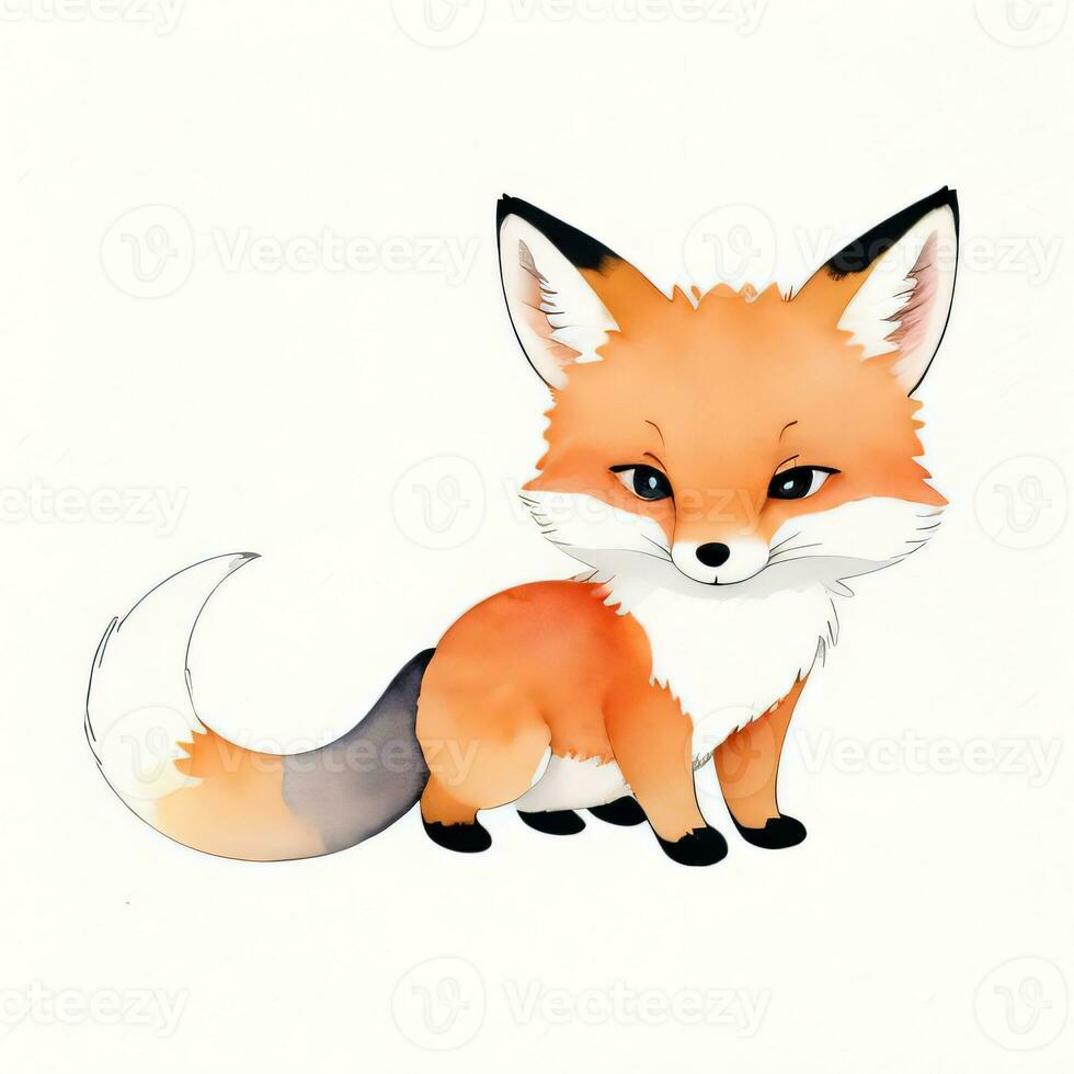 Watercolor children illustration with cute fox clipart photo