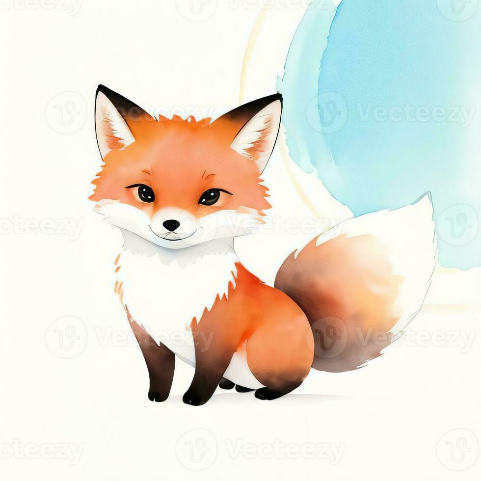 Watercolor children illustration with cute fox clipart photo