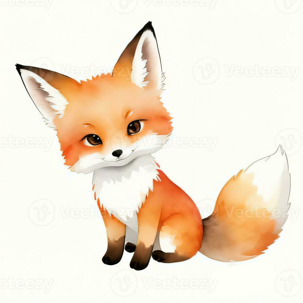 Watercolor children illustration with cute fox clipart photo