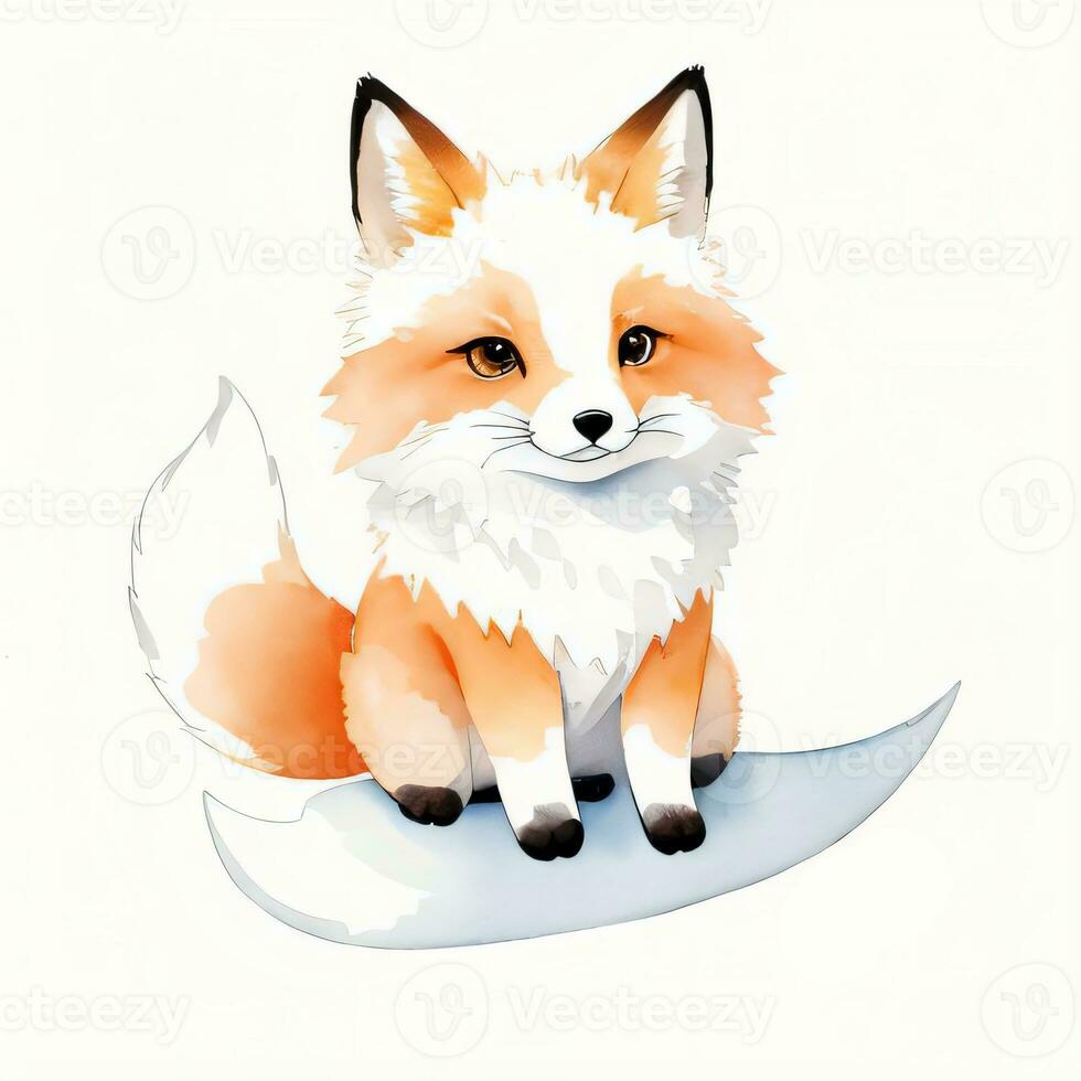 Watercolor children illustration with cute fox clipart photo