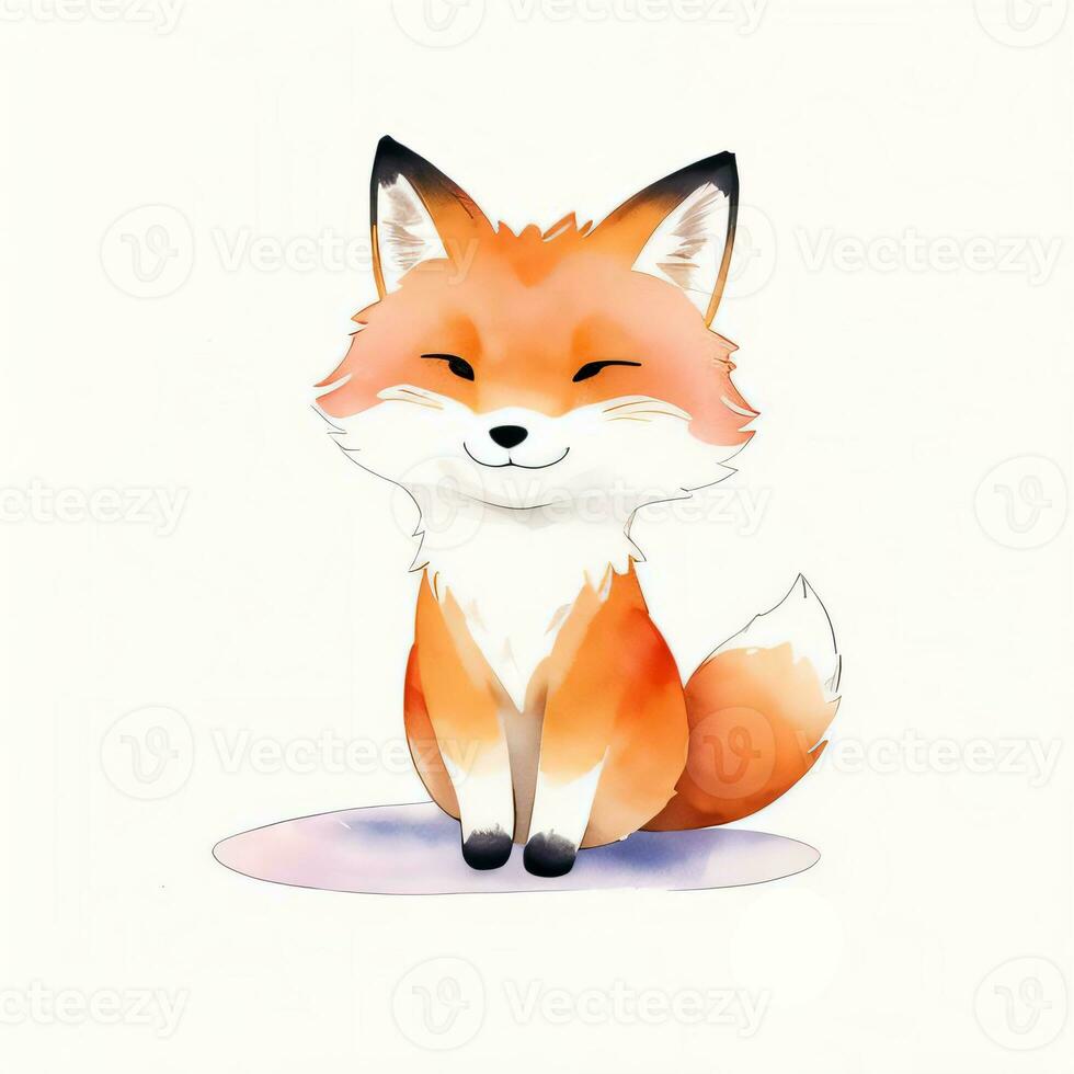 Watercolor children illustration with cute fox clipart photo