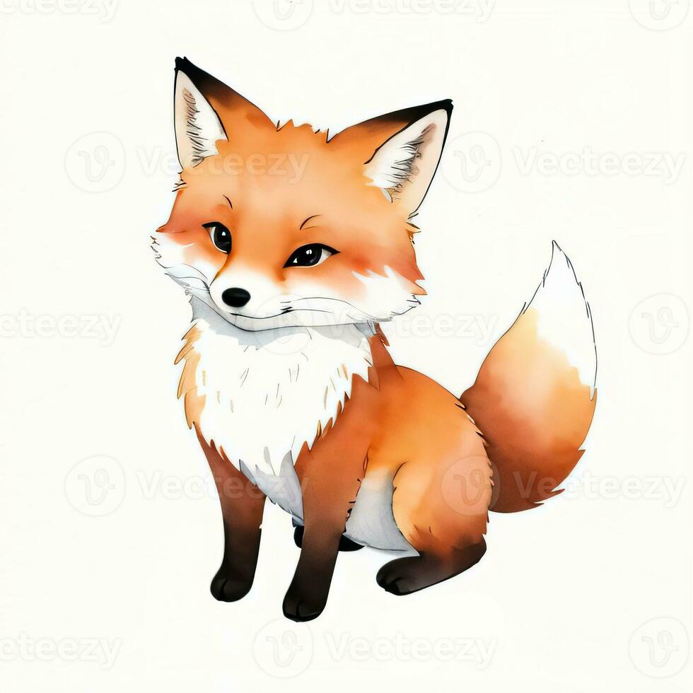 Watercolor children illustration with cute fox clipart photo