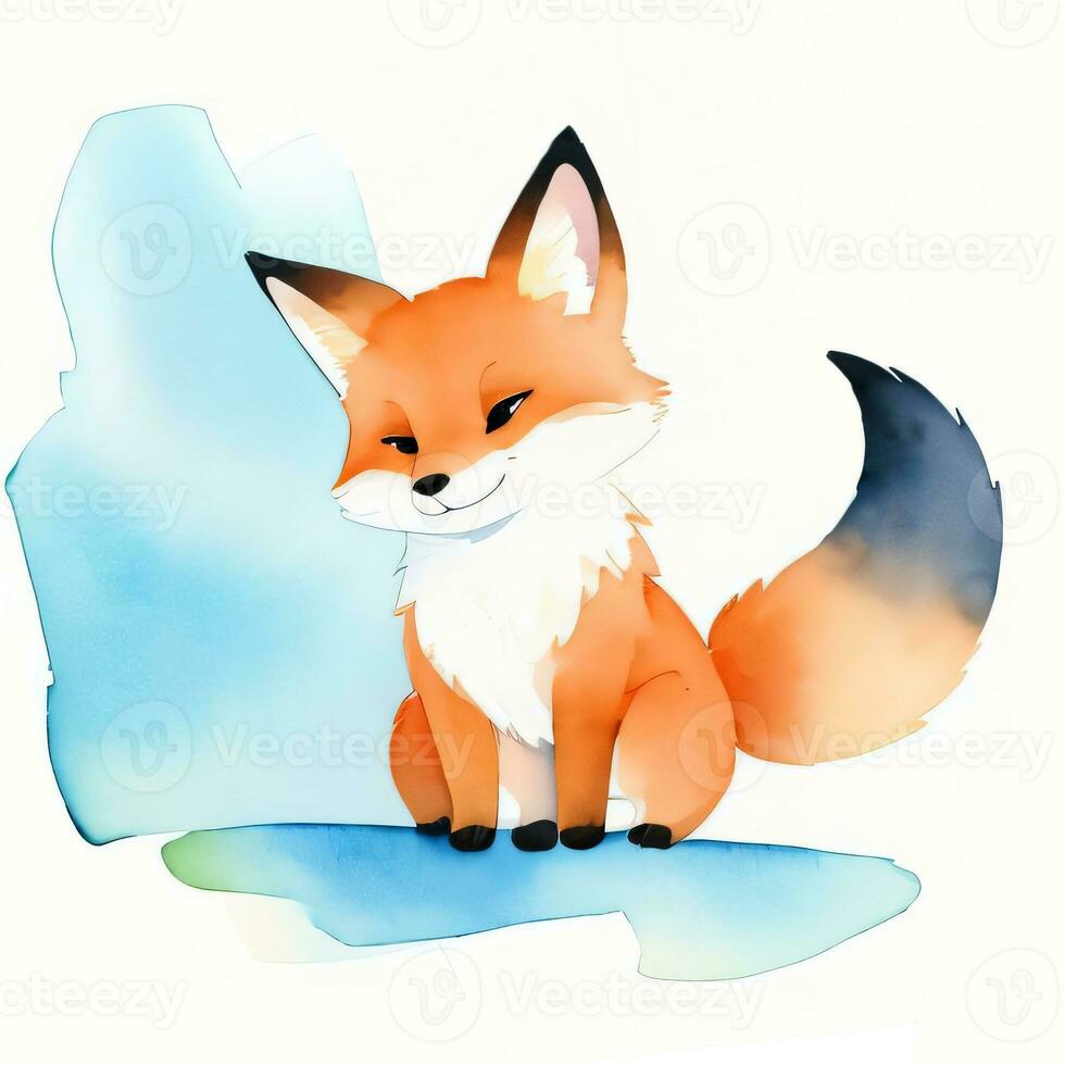 Watercolor children illustration with cute fox clipart photo