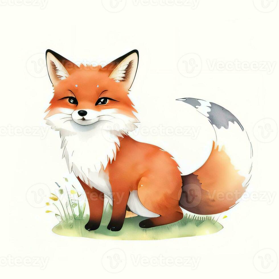 Watercolor children illustration with cute fox clipart photo