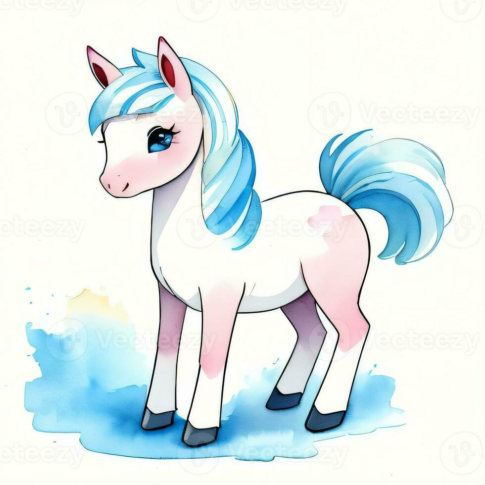 Watercolor children illustration with cute horse clipart photo