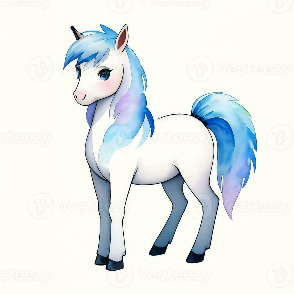 Watercolor children illustration with cute horse clipart photo