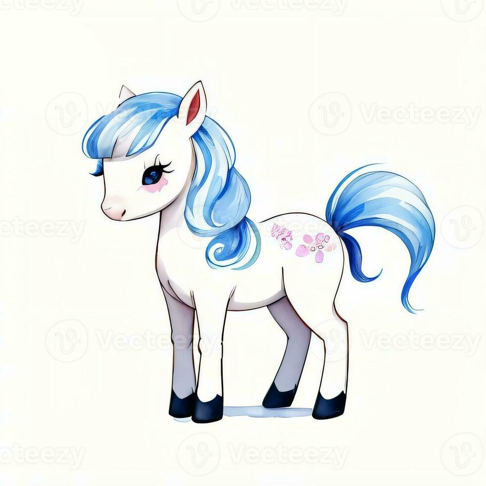 Watercolor children illustration with cute horse clipart photo