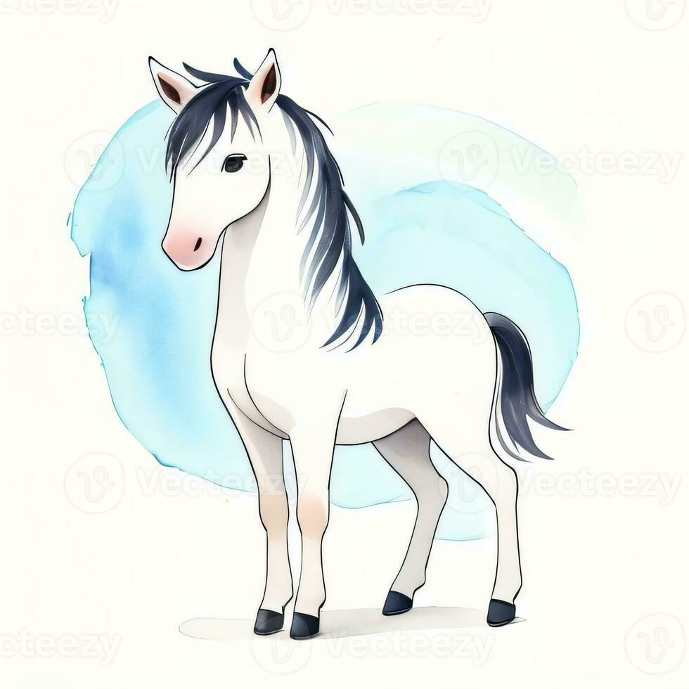 Watercolor children illustration with cute horse clipart photo