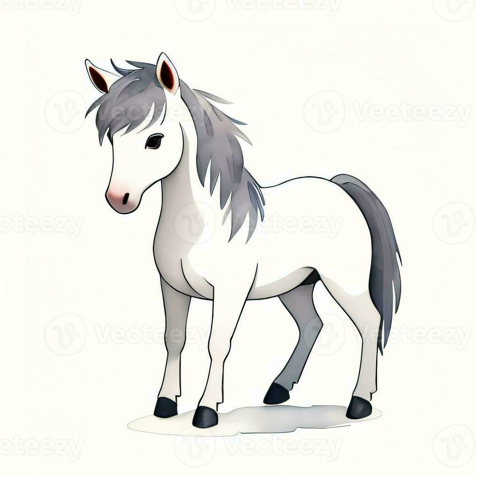 Watercolor children illustration with cute horse clipart photo