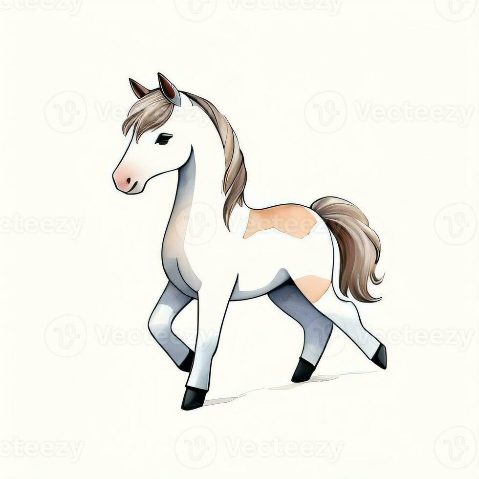 Watercolor children illustration with cute horse clipart photo