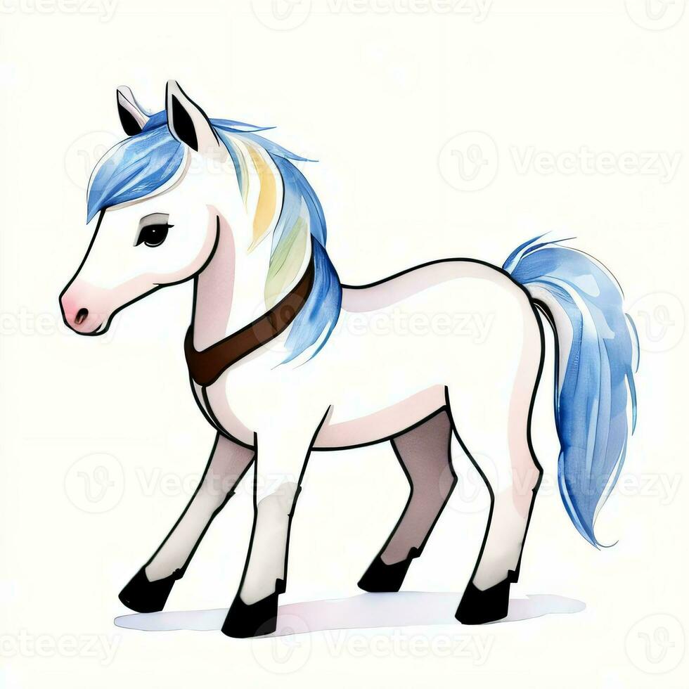 Watercolor children illustration with cute horse clipart photo