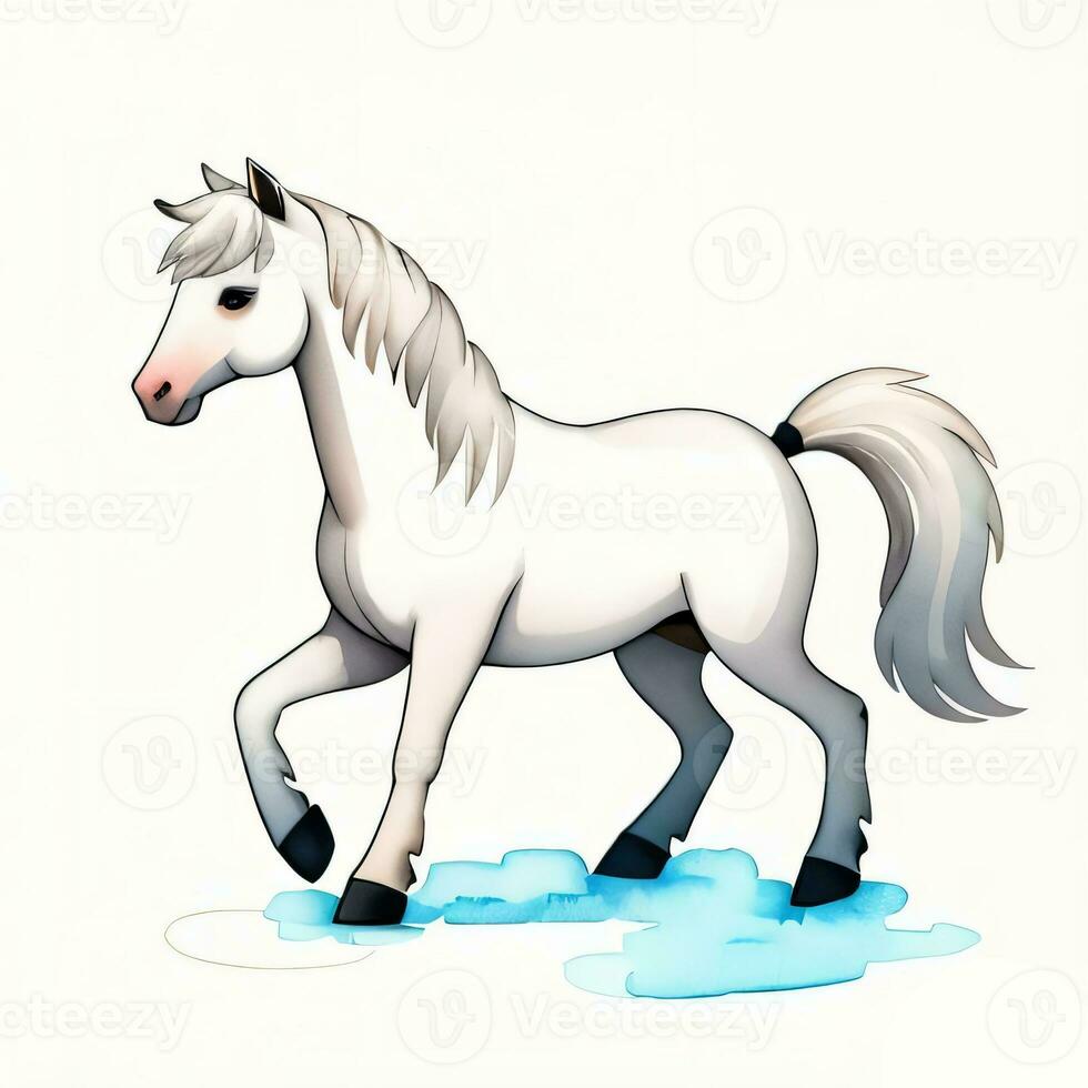 Watercolor children illustration with cute horse clipart photo