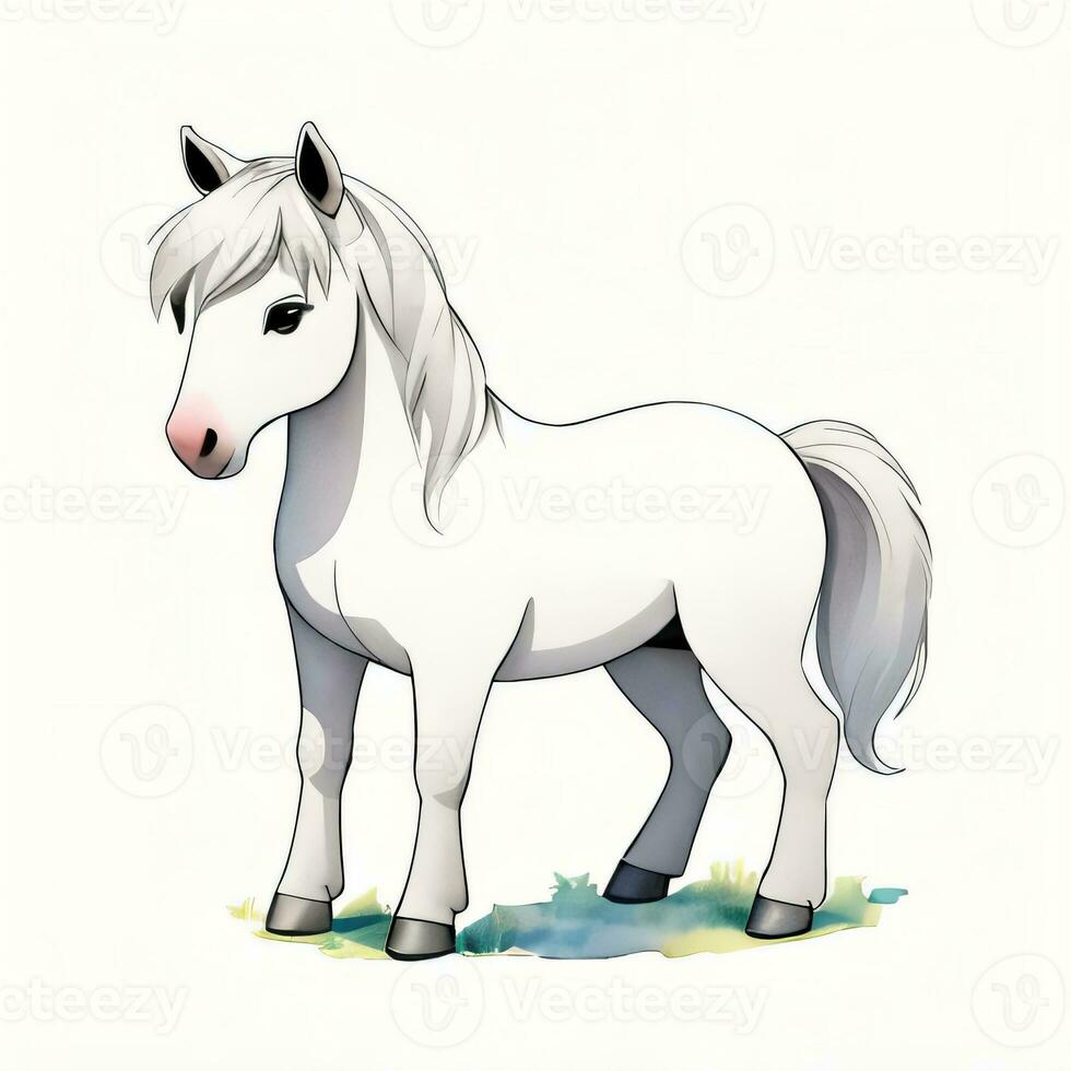 Watercolor children illustration with cute horse clipart photo