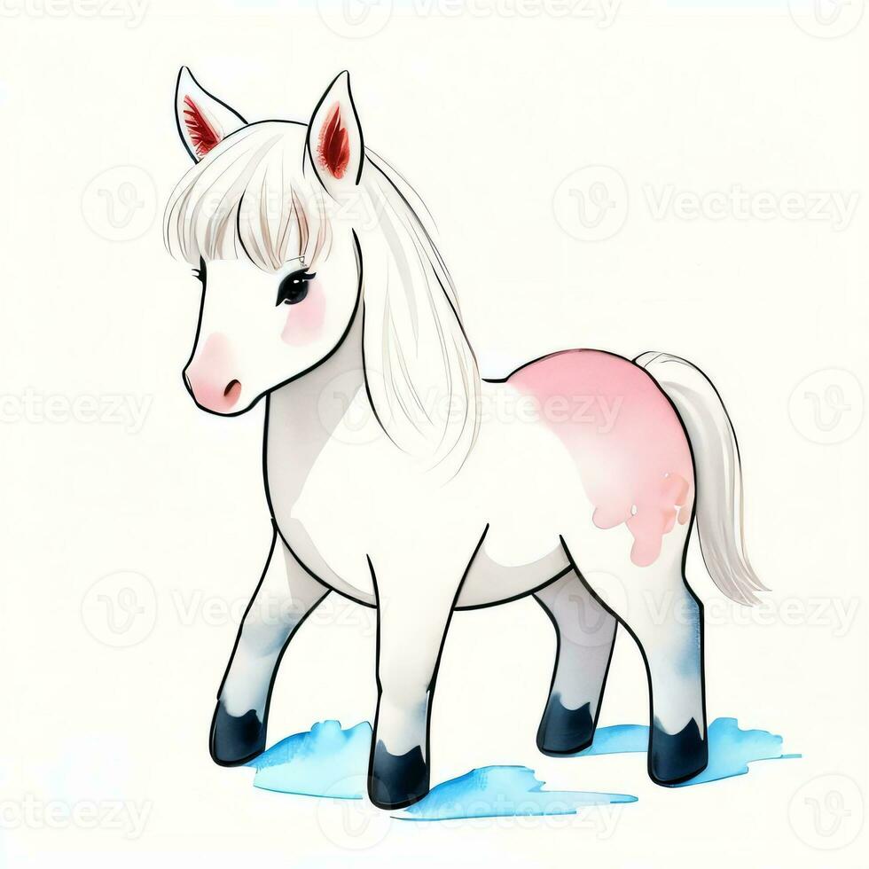 acuarela niños ilustración con linda caballo clipart foto