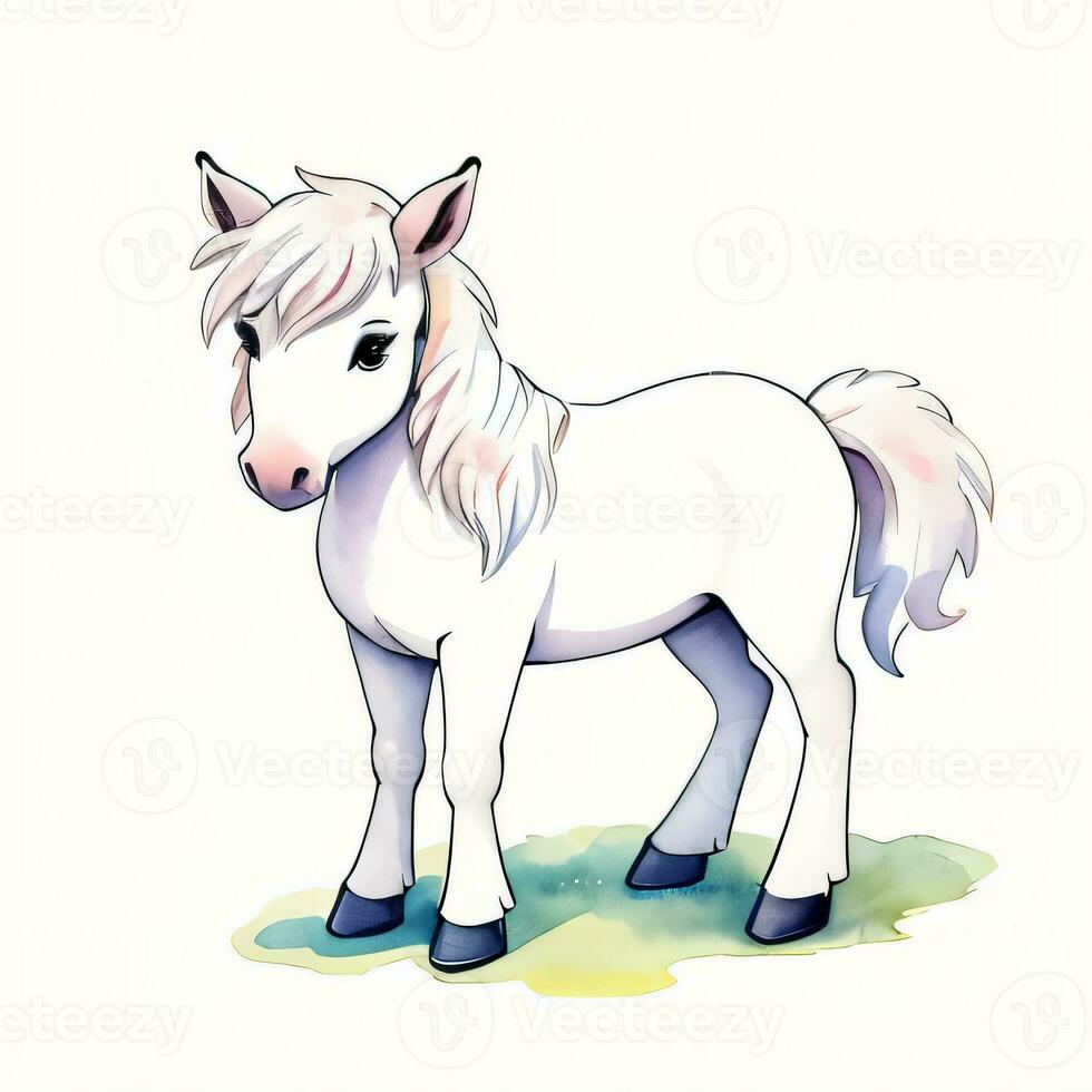 acuarela niños ilustración con linda caballo clipart foto