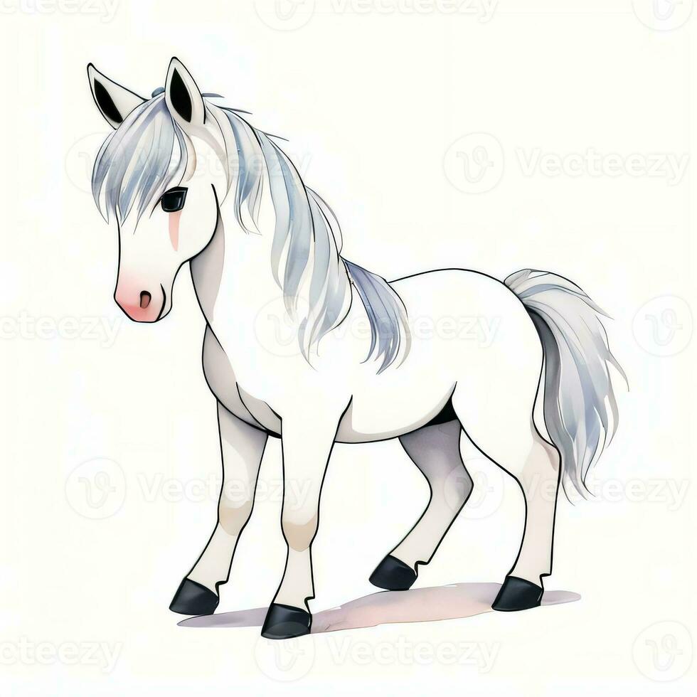 Watercolor children illustration with cute horse clipart photo