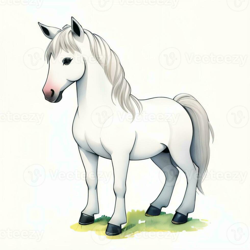 Watercolor children illustration with cute horse clipart photo