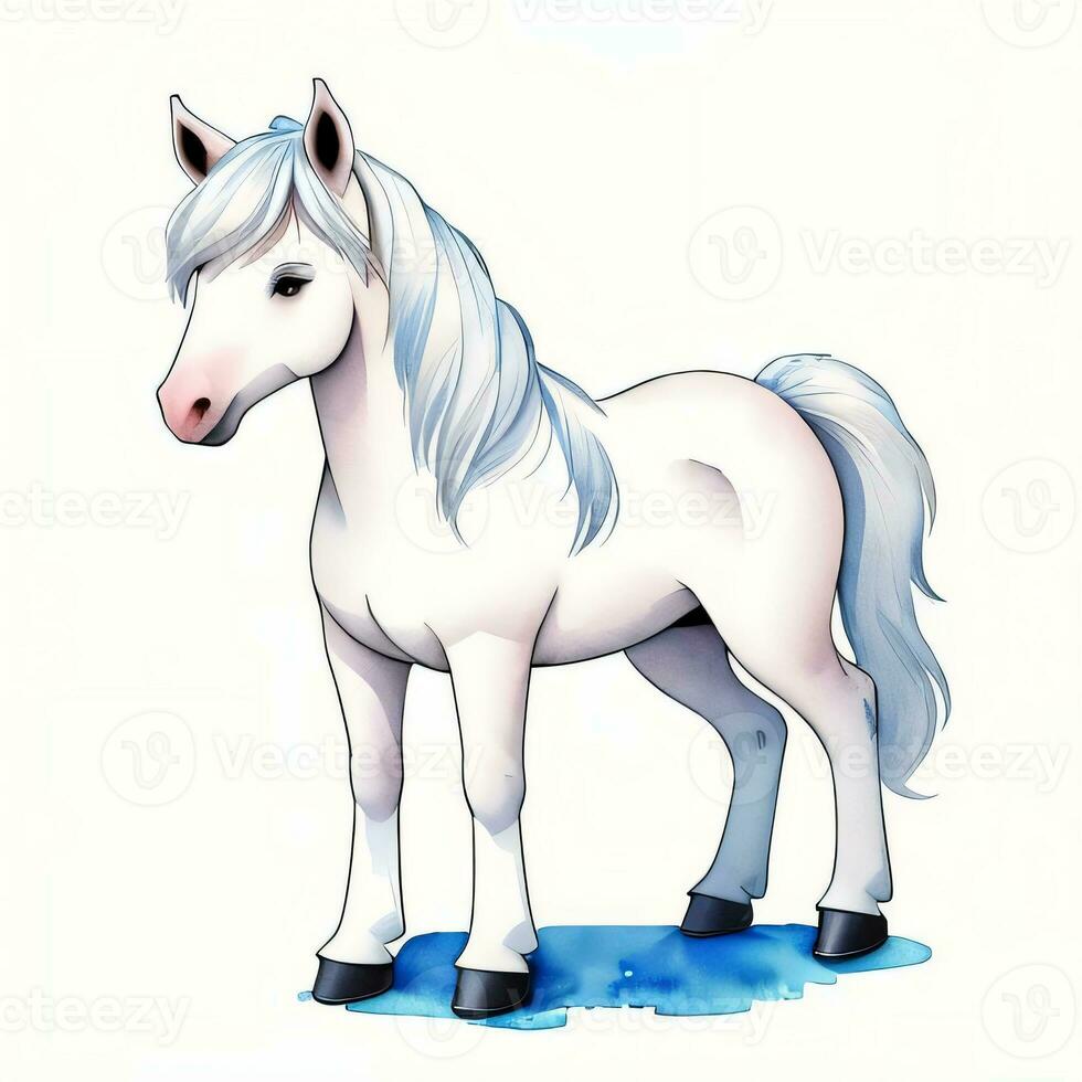 acuarela niños ilustración con linda caballo clipart foto