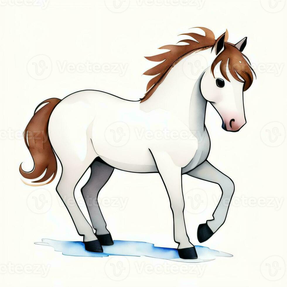 Watercolor children illustration with cute horse clipart photo