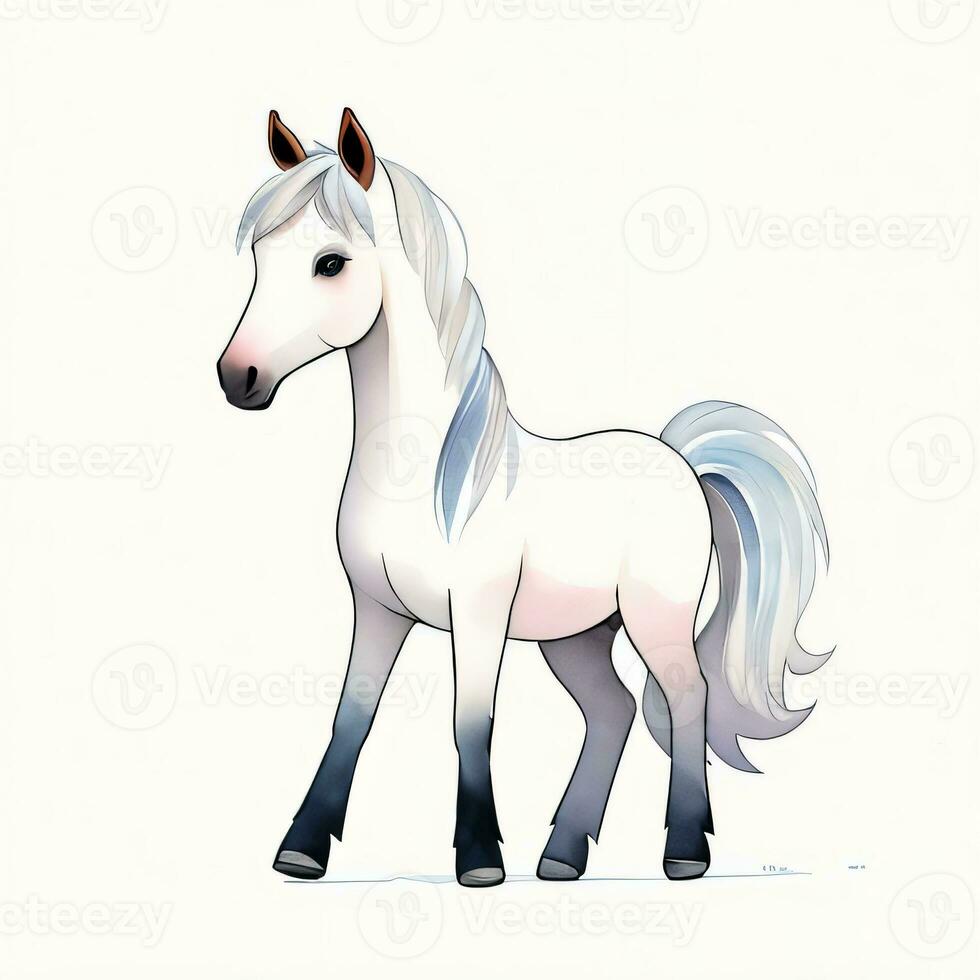 acuarela niños ilustración con linda caballo clipart foto