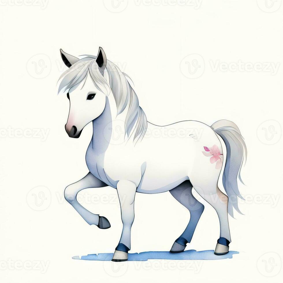 acuarela niños ilustración con linda caballo clipart foto