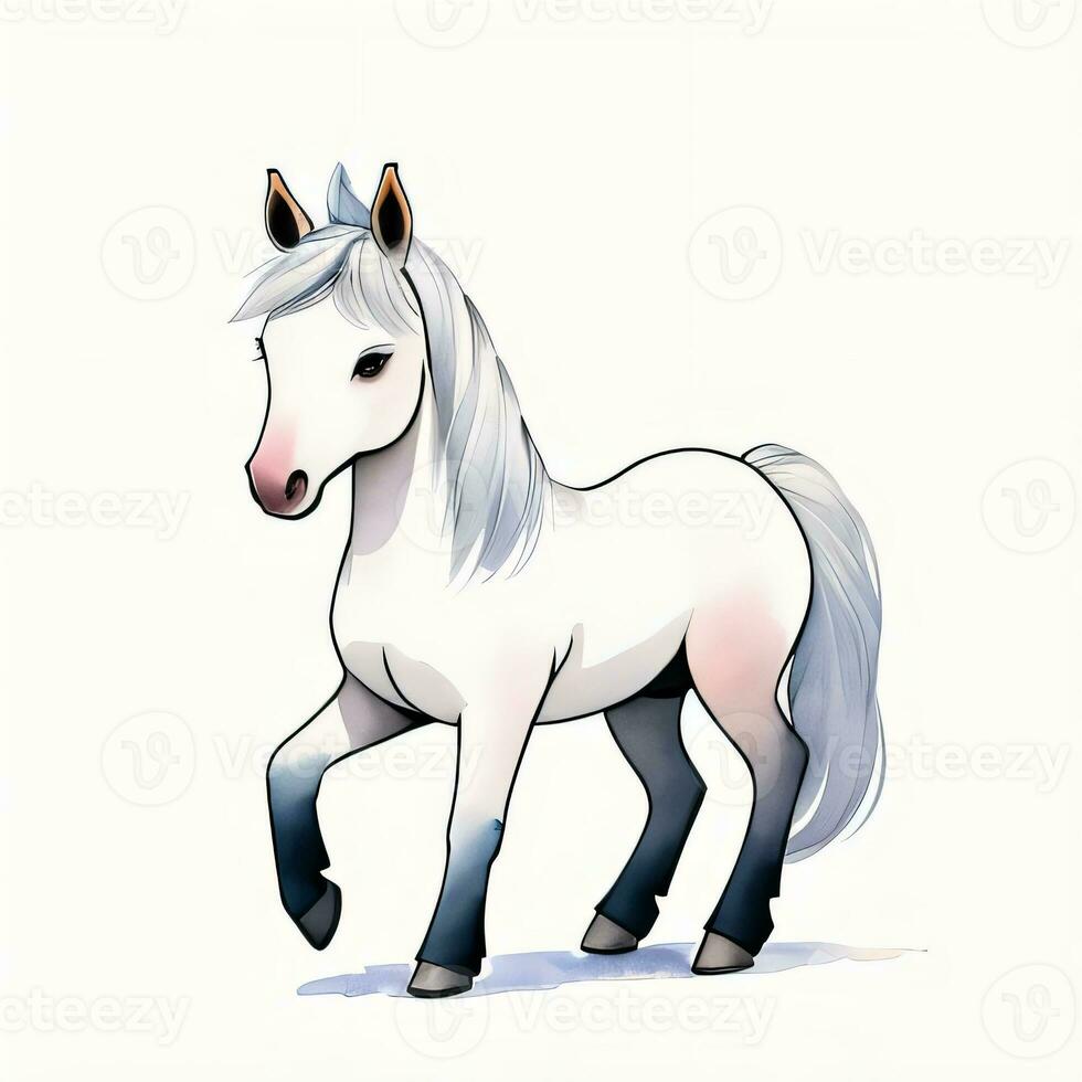 Watercolor children illustration with cute horse clipart photo