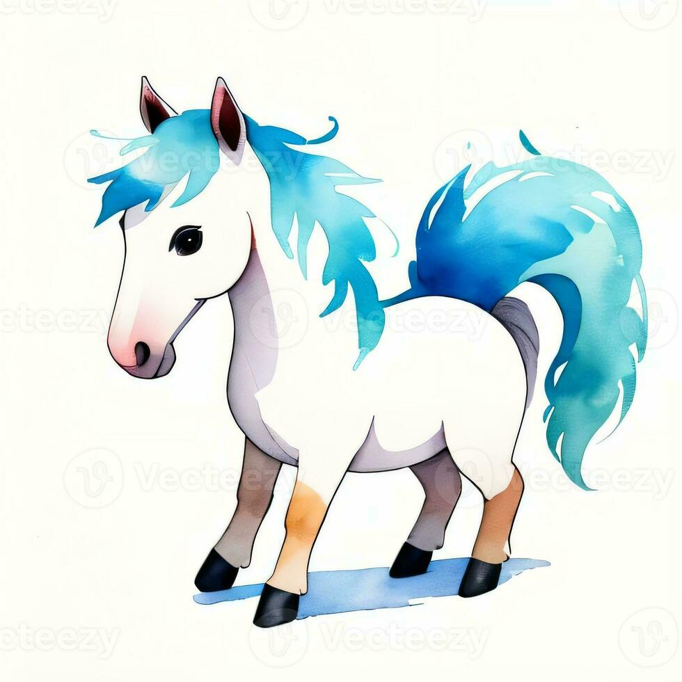 Watercolor children illustration with cute horse clipart photo