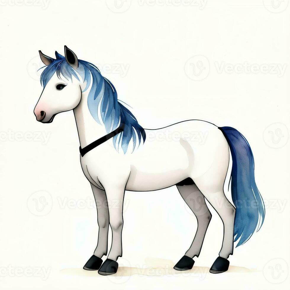 Watercolor children illustration with cute horse clipart photo