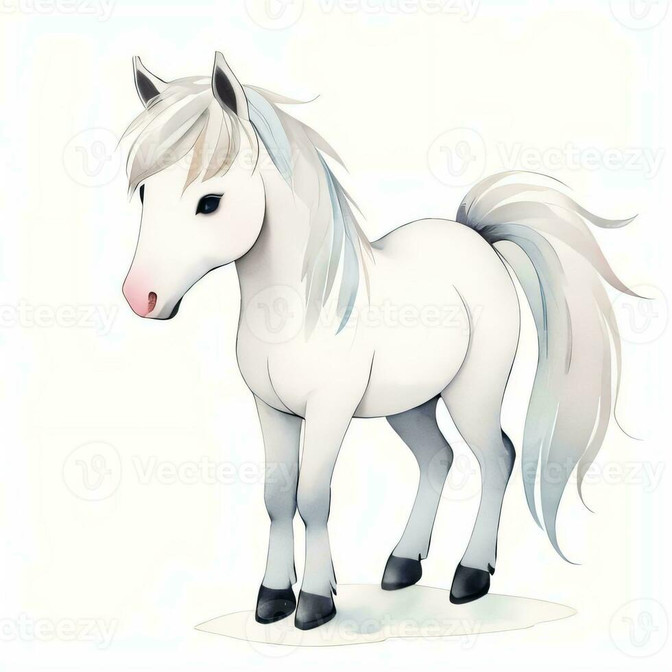 Watercolor children illustration with cute horse clipart photo