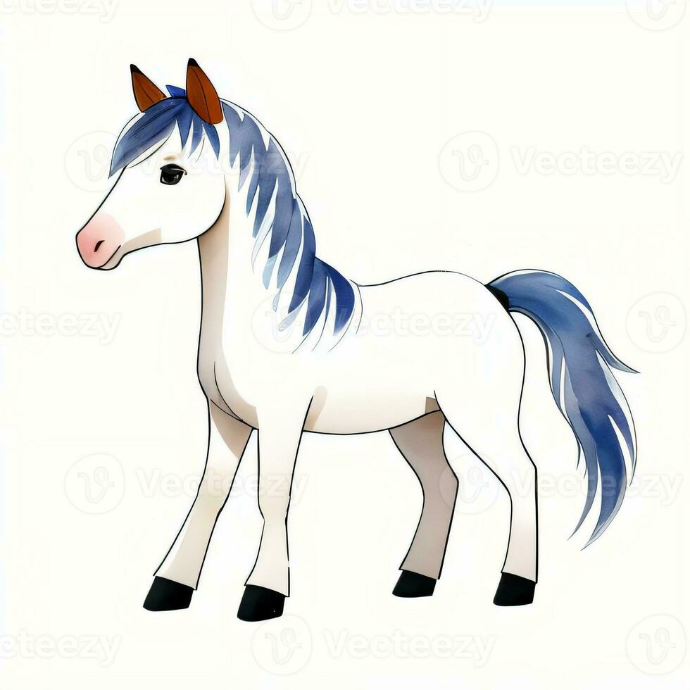 Watercolor children illustration with cute horse clipart photo