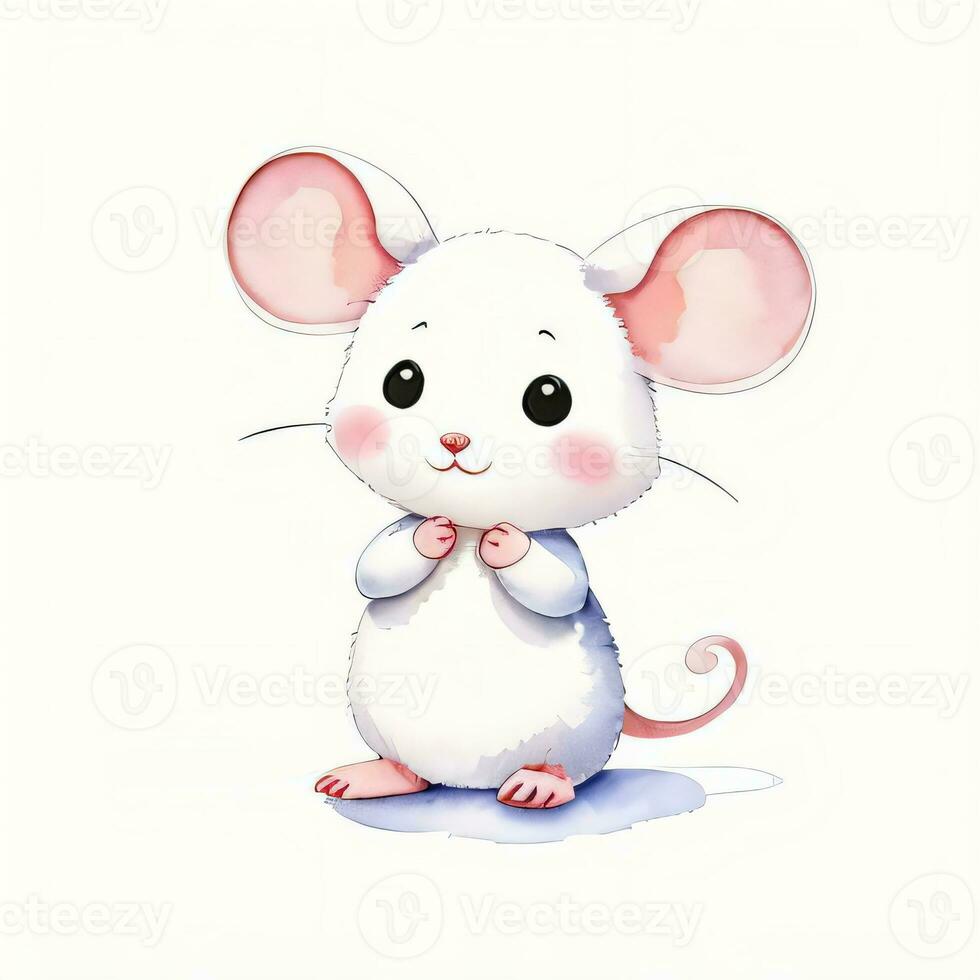 Watercolor children illustration with cute mouse clipart photo