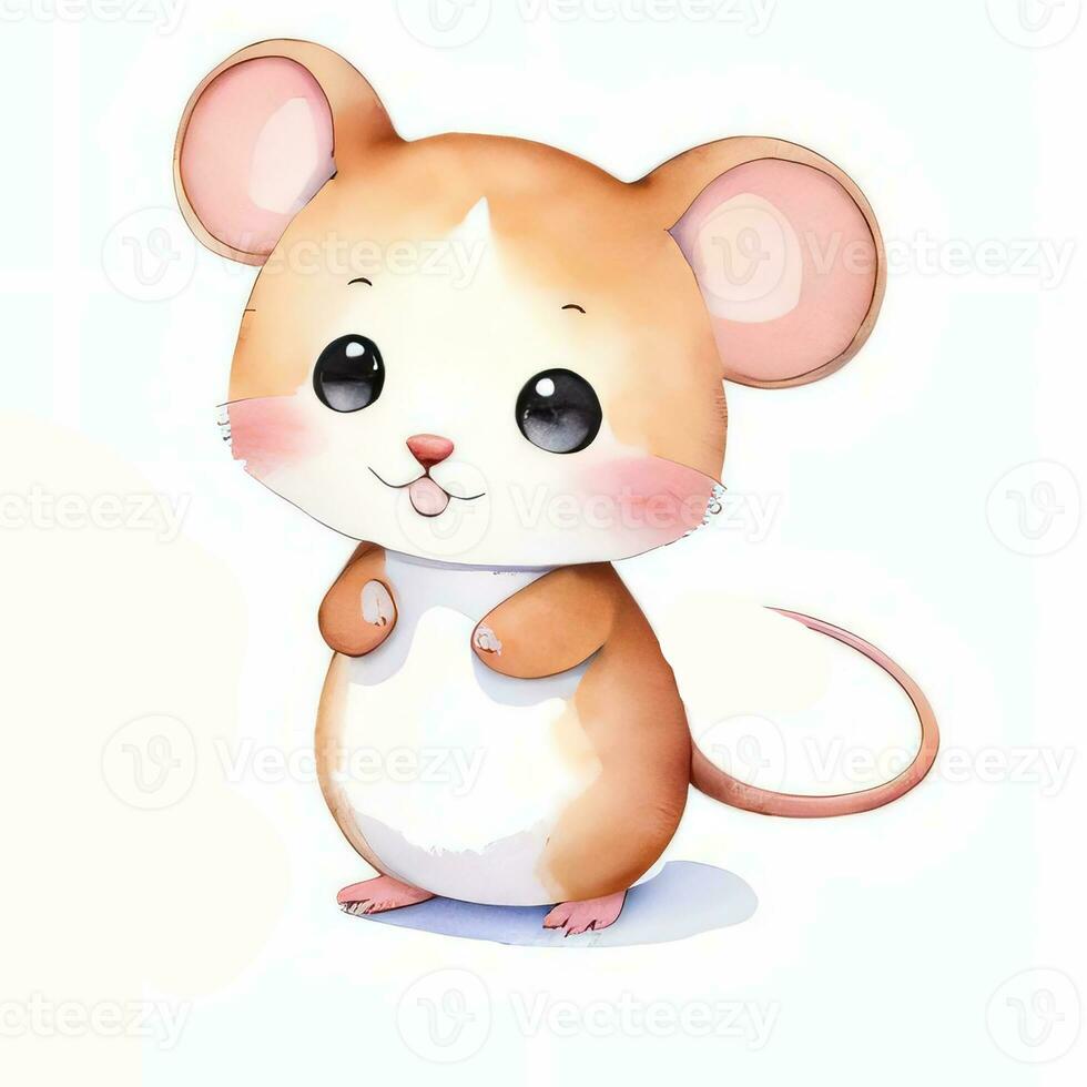 Watercolor children illustration with cute mouse clipart photo