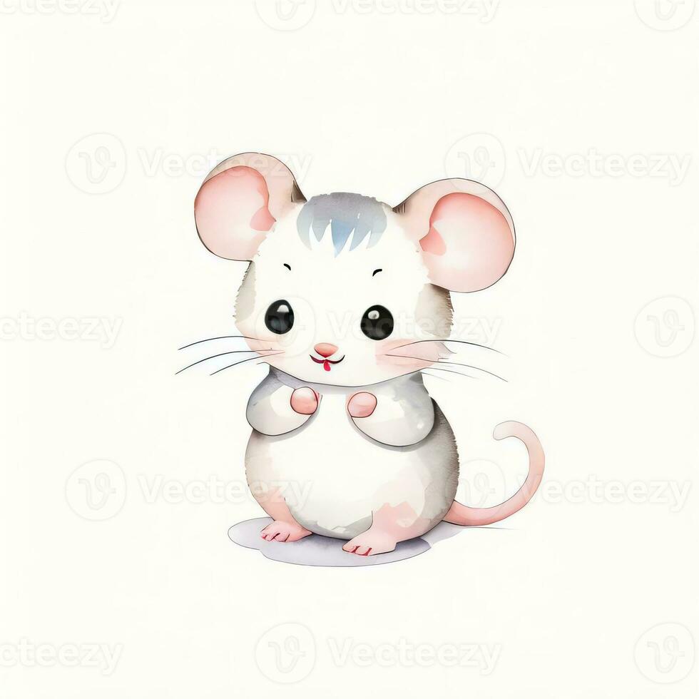 Watercolor children illustration with cute mouse clipart photo