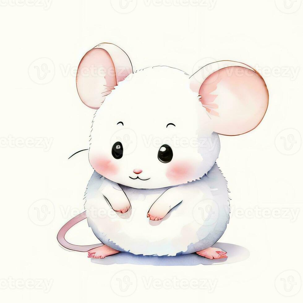 Watercolor children illustration with cute mouse clipart photo