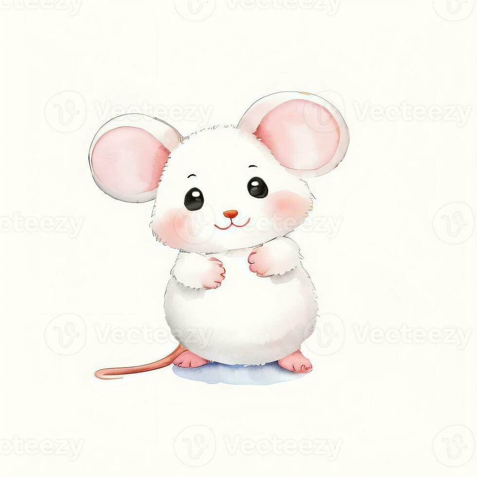 Watercolor children illustration with cute mouse clipart photo