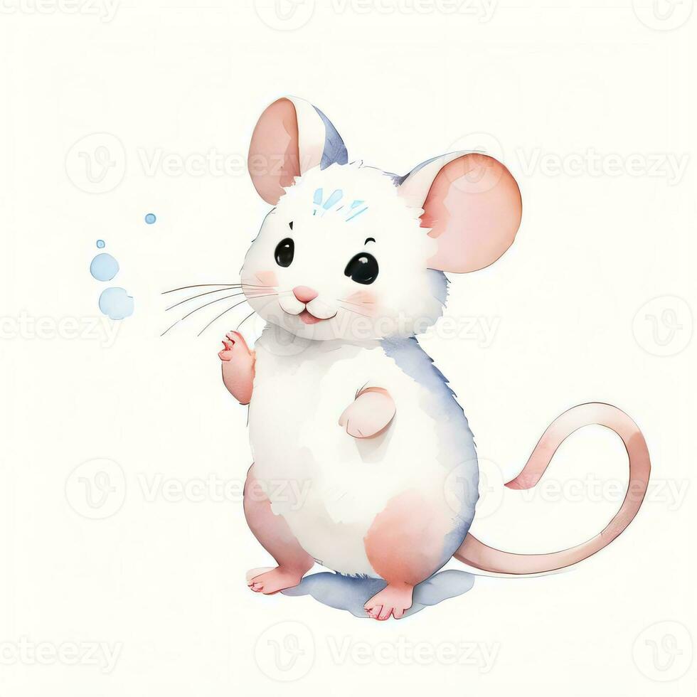 Watercolor children illustration with cute mouse clipart photo