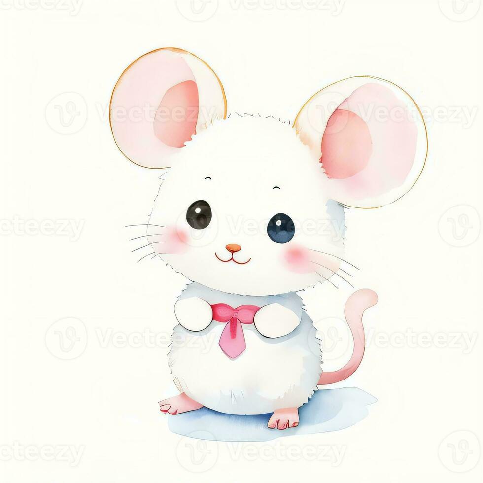 Watercolor children illustration with cute mouse clipart photo