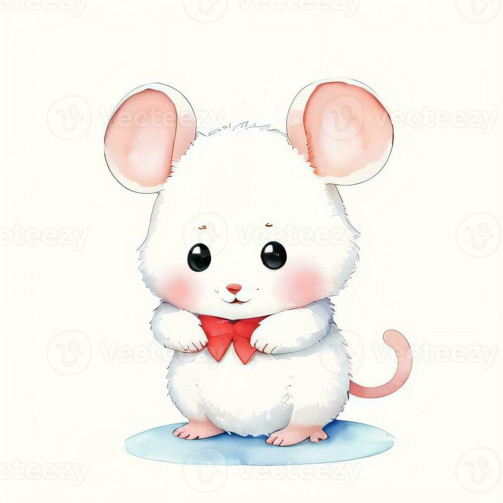 Watercolor children illustration with cute mouse clipart photo