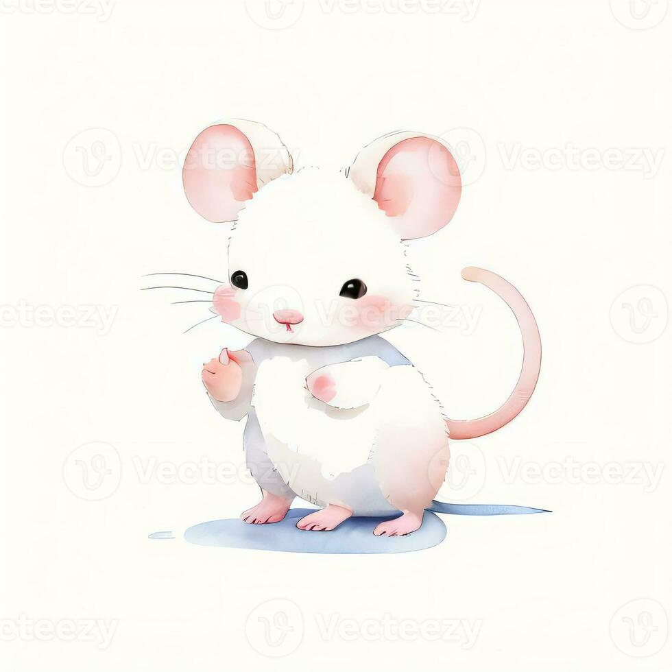 Watercolor children illustration with cute mouse clipart photo